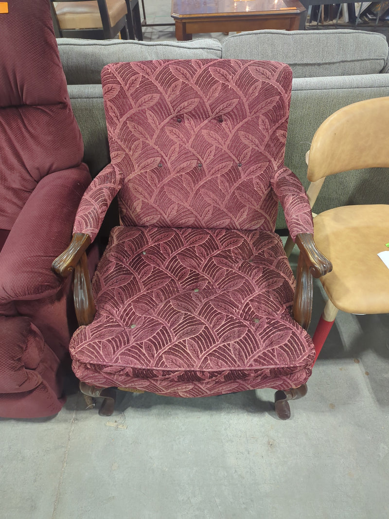 Vintage Upholstered Red Leaf Patterned Armchair
