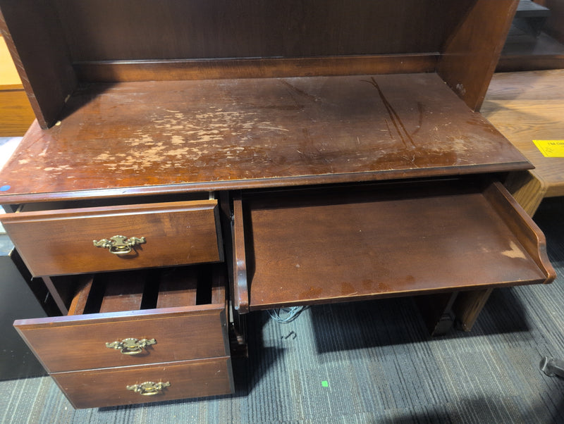 Wooden Office Desk with Shelving, Drawers, and a Pullout Shelf
