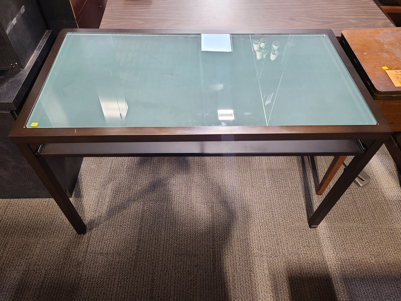 Amisco Metal and Frosted Glass Desk with Shelf in Brown