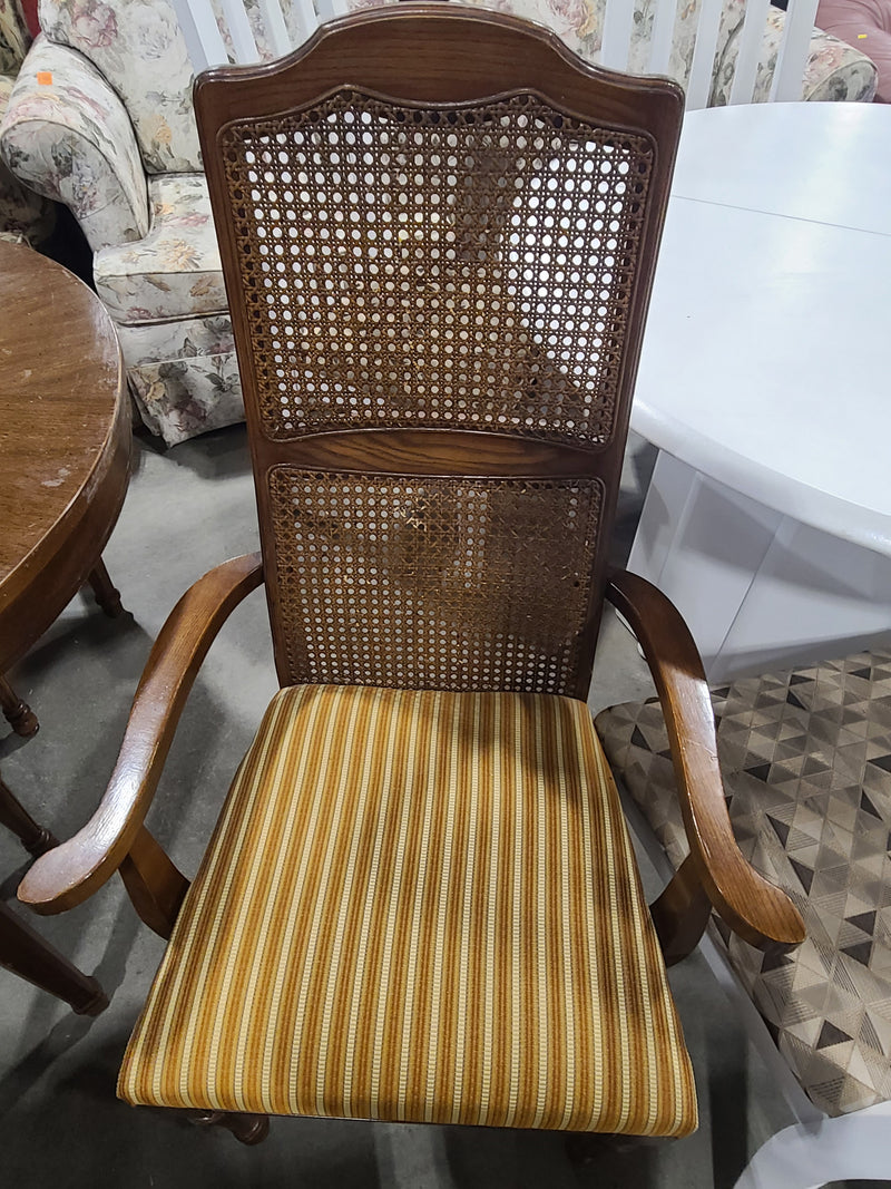 Vintage Oval Wood Dining Table & 6 Rattan Back Chairs Set