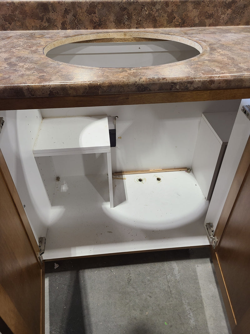 4-Door Wooden Bathroom Vanity with Laminate Countertop in Brown