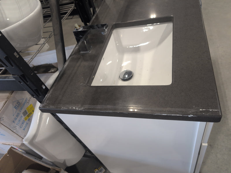 White Bathroom Vanity with Double Sink and Sparkly Handles