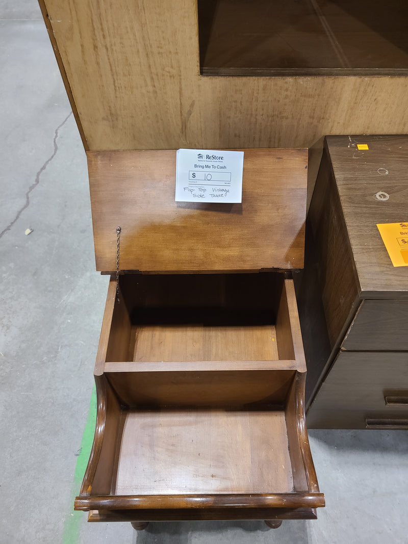 Vintage Mid-Century Step Table with Flip-Top Storage & Built-In Magazine Cradle