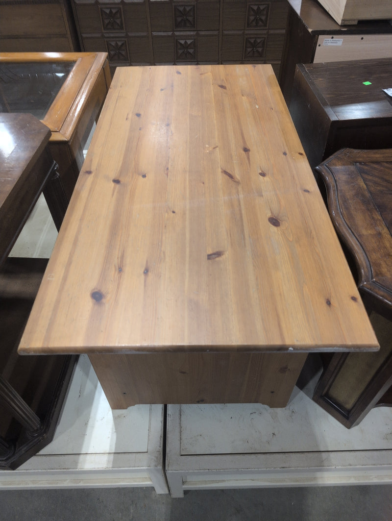 Knotty Pine Rectangular Coffee Table with Storage Cube Shelves
