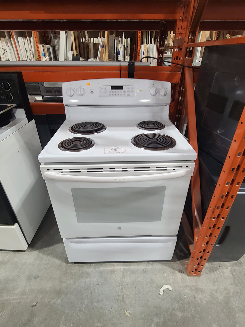 Classic White GE Electric Range with Storage Drawer