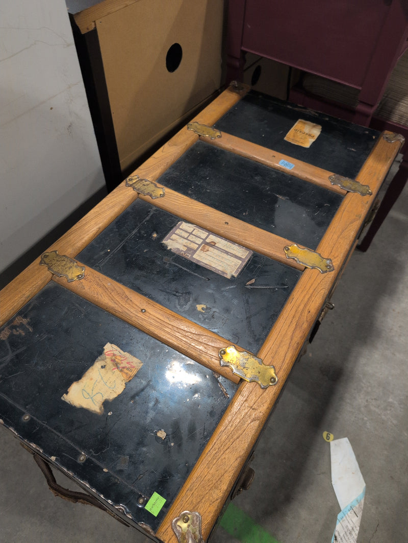 Blue and Brown Storage Chest with Red-Patterned Interior