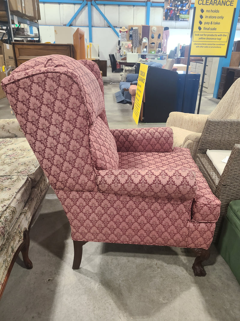 Victorian Elegance: Dusty Rose Jacquard High-Back Wingback Armchair