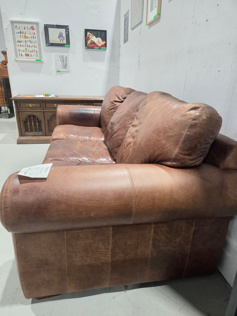 Distressed Brown Leather Sofa