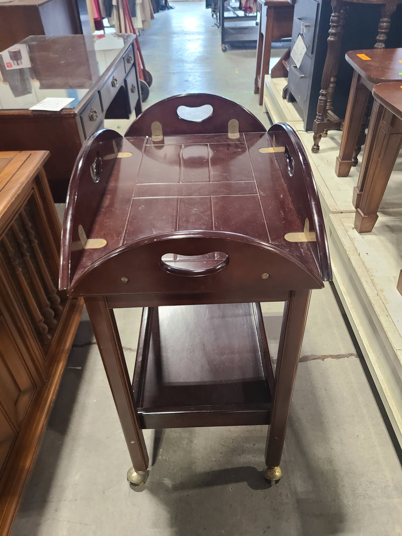 Traditional Mahogany Finish Drop-Leaf Butler Tea & Bar Cart