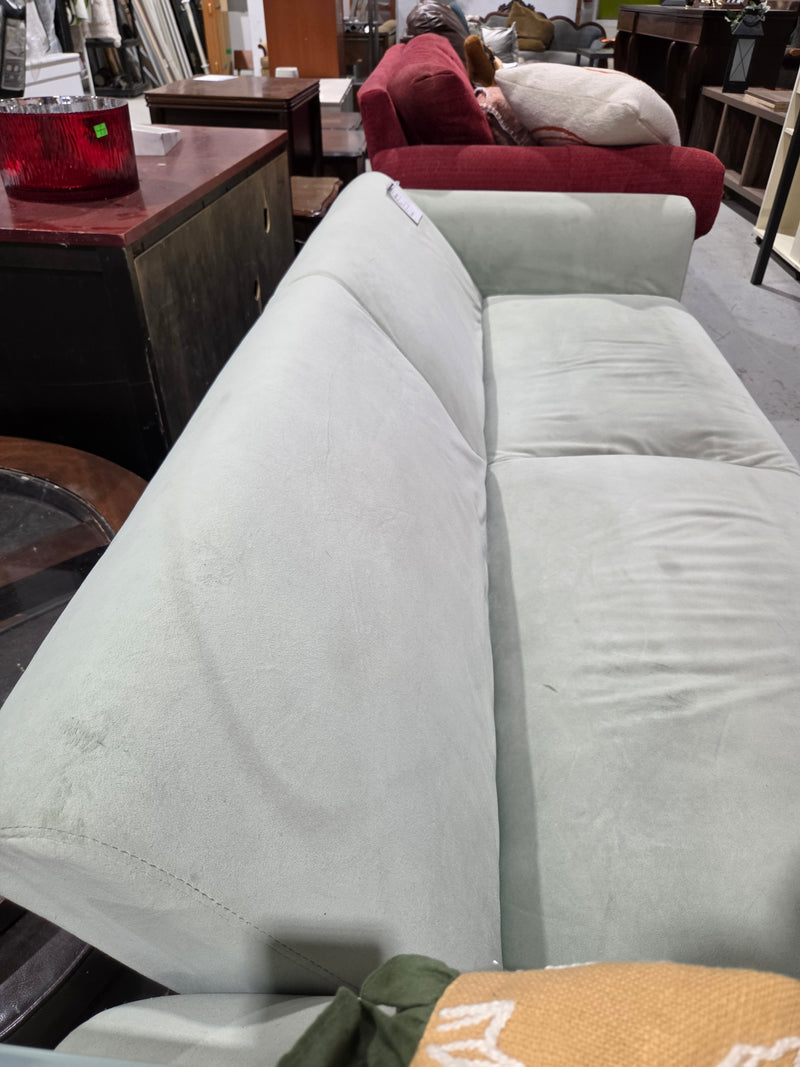 Mid-Century Modern Sage Green Velvet Sofa