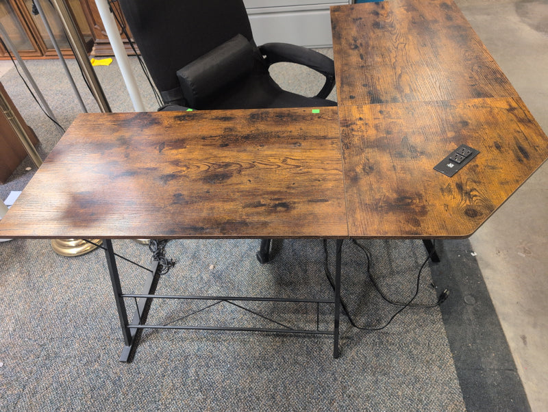 Corner Desk with Power Outlets,  USB Connectors, and Pull Out Keyboard Tray