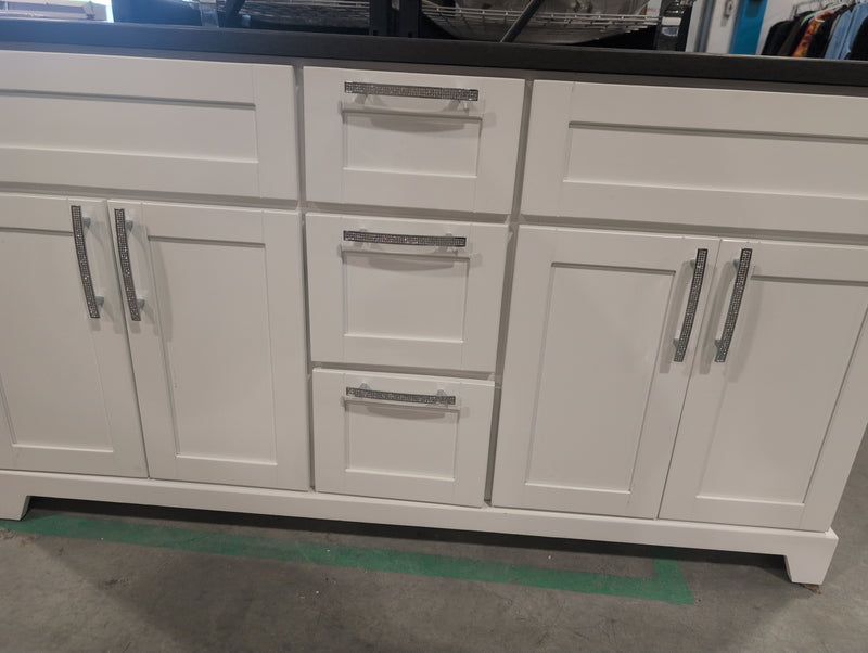 White Bathroom Vanity with Double Sink and Sparkly Handles