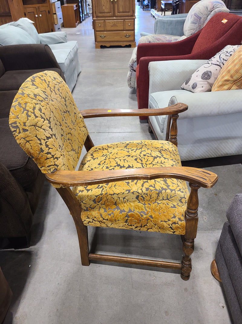 Vintage Gold Floral Velvet Armchair