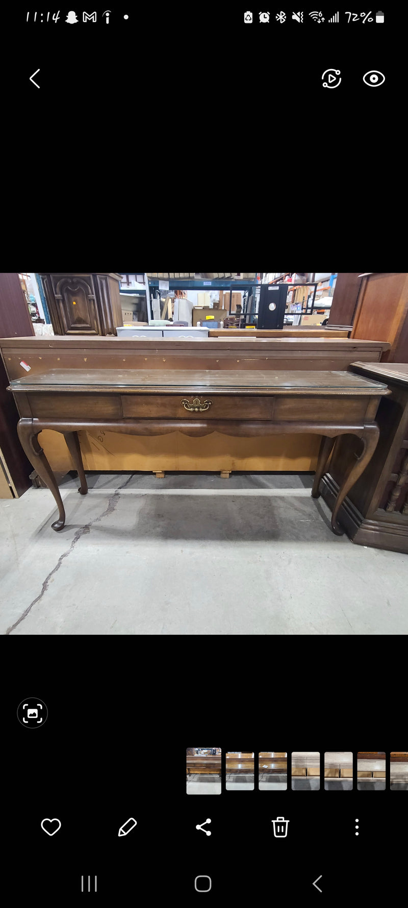 Traditional Queen Anne Style Glass-Top Console Table