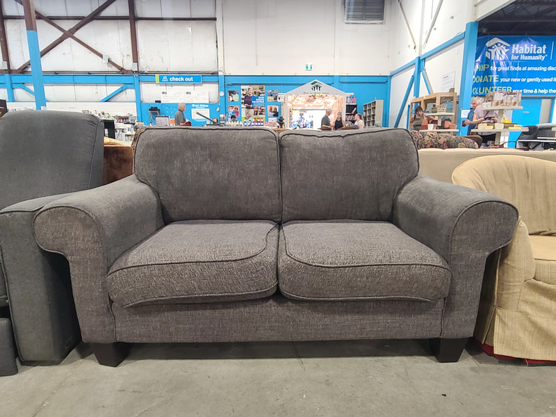 Charcoal Gray Fabric Loveseat with Rolled Arms