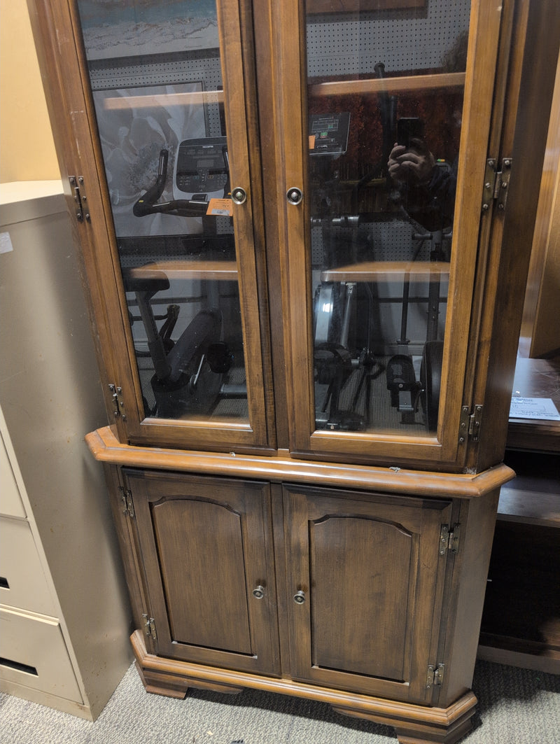 Dark Wood Corner Cabinet with Glass Doors
