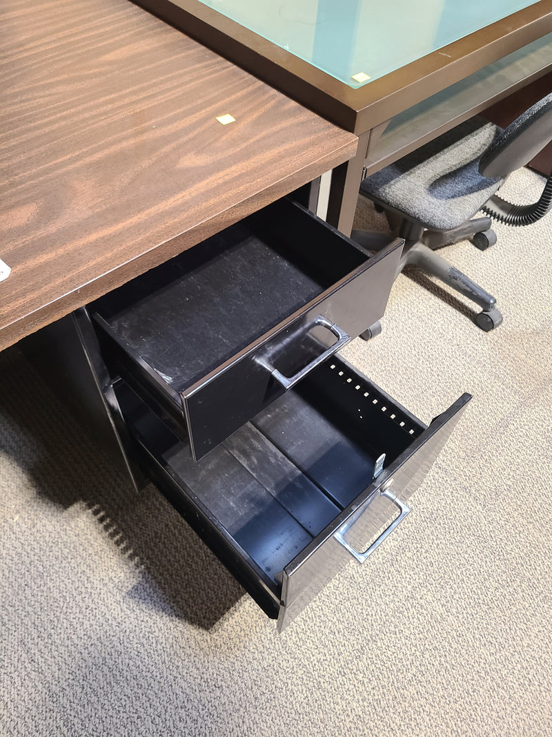 Industrial Steel Double-Pedestal Executive Desk Wood Top & Black Metal Frame