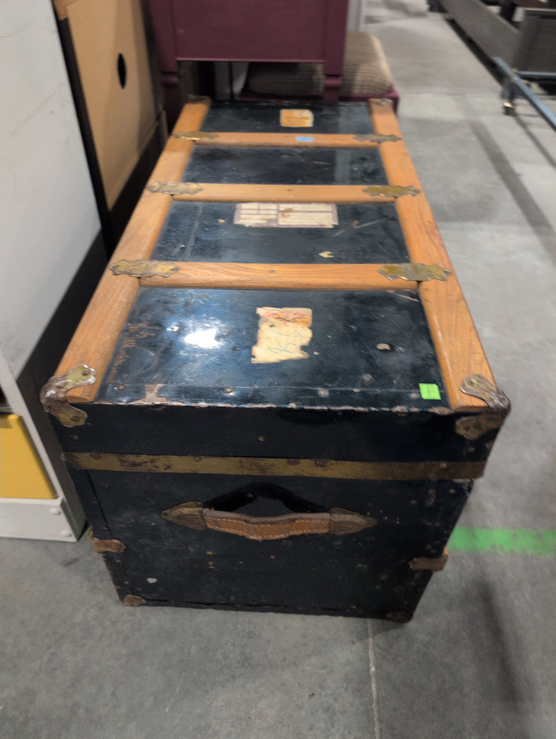 Blue and Brown Storage Chest with Red-Patterned Interior