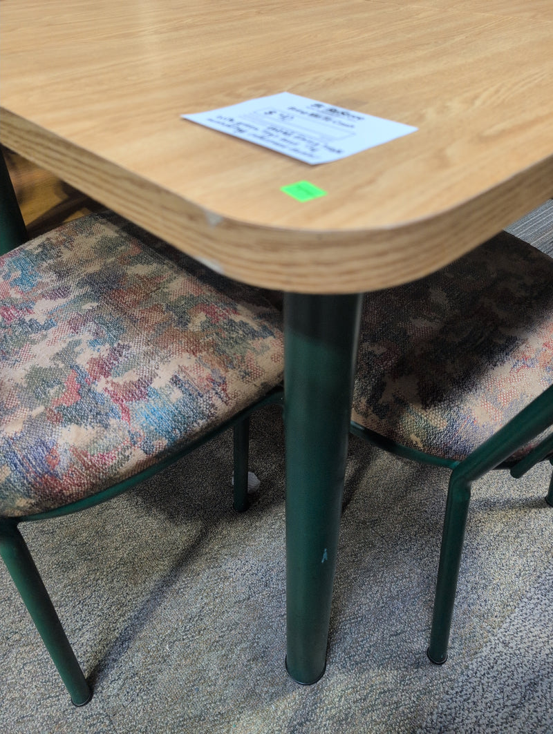 Wooden Dining Table with Green Legs and 4 Matching Cushioned Chairs