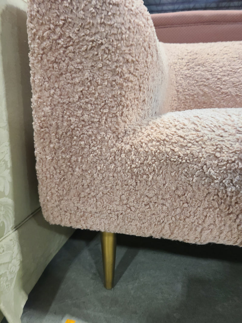 Modern Blush Pink Bouclé 3-Seater Sofa with Brass Peg Legs