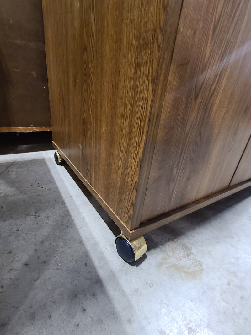 Vintage Wood Grain Rolling Media Stand & Storage Cabinet