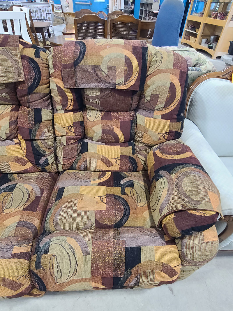 Vintage Abstract Geometric Pattern Reclining Fabric Loveseat
