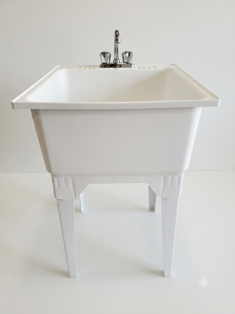 White Freestanding Utility/Laundry Tub with Faucet