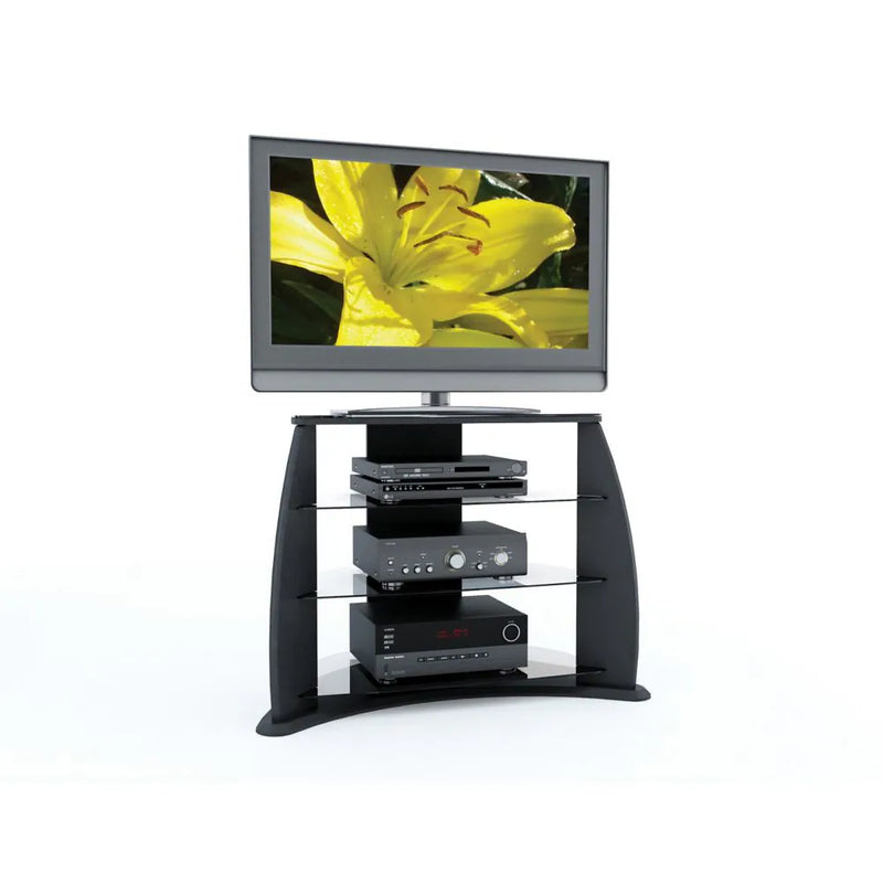 Corliving FP-3000 Midnight Black TV Stand with Glass Shelves