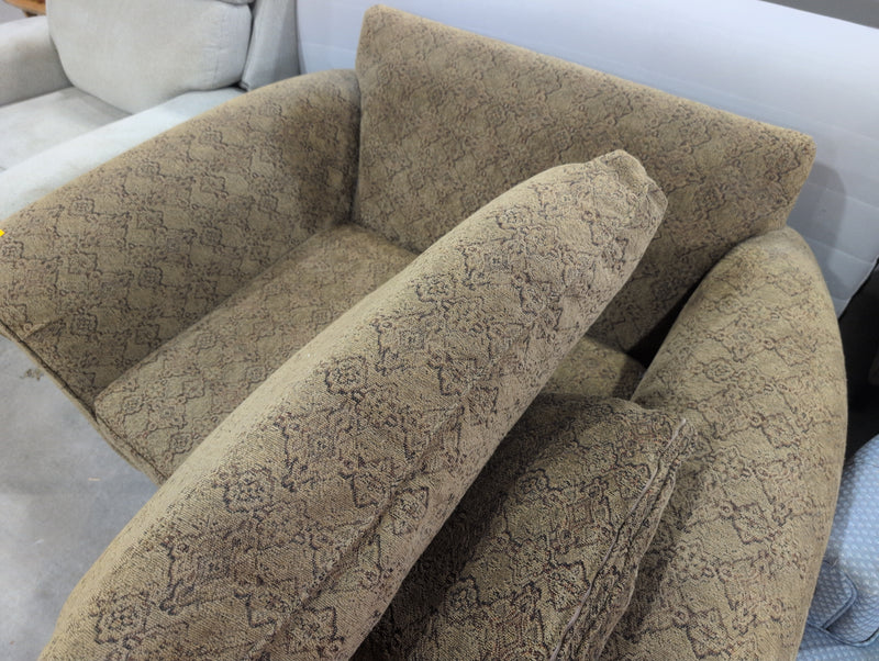 Wide Greenish Brown Armchair with Red and Black Patterns