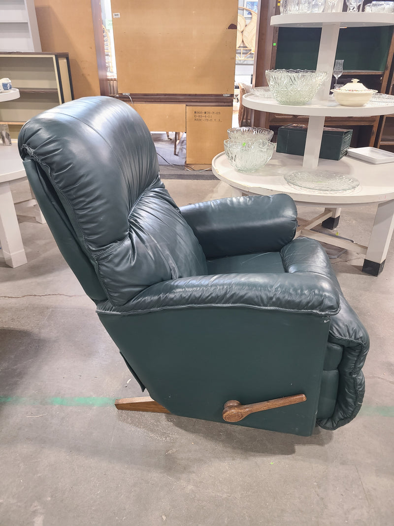 Vintage Forest Green Faux Leather Rocker Recliner