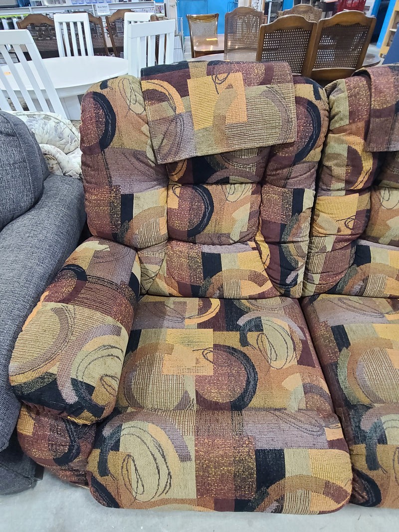 Vintage Abstract Geometric Pattern Reclining Fabric Loveseat