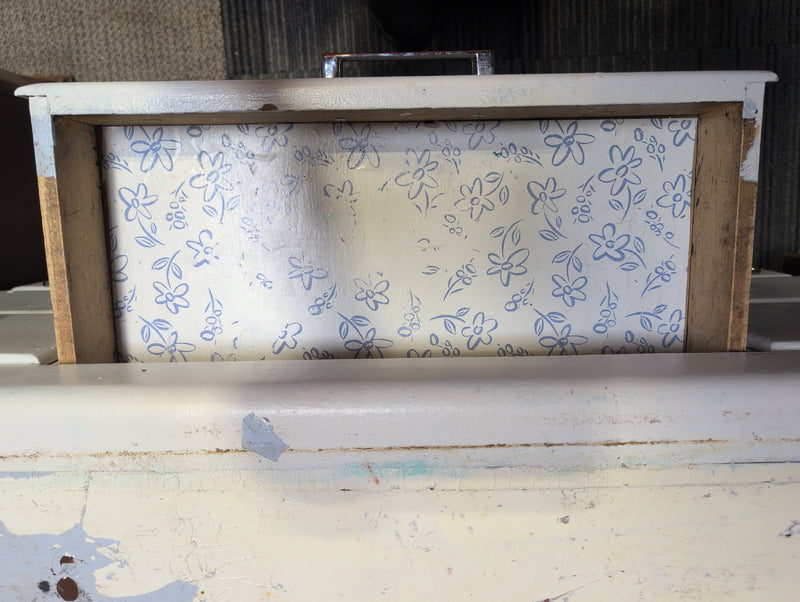 White and Blue 7 Drawer Desk with Floral Designs