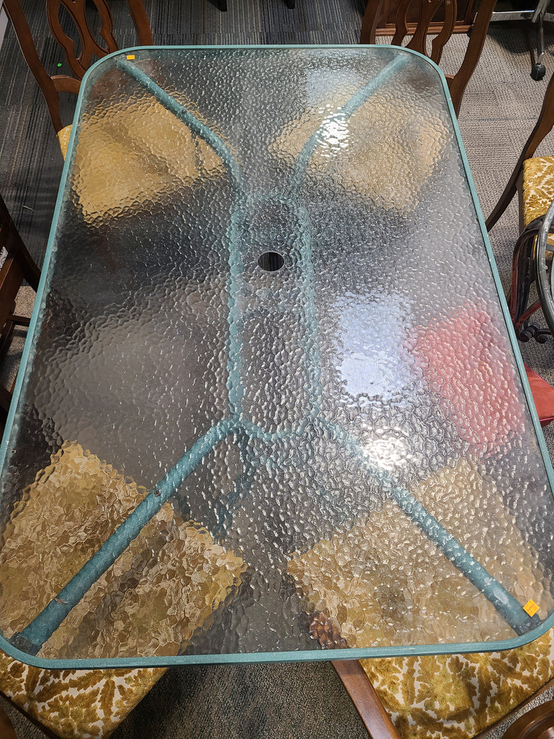 Metal Patio Table with Rippled Glass Top