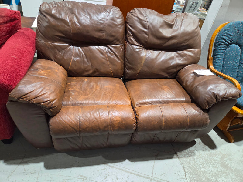 Brown Leather Dual-Reclining Loveseat