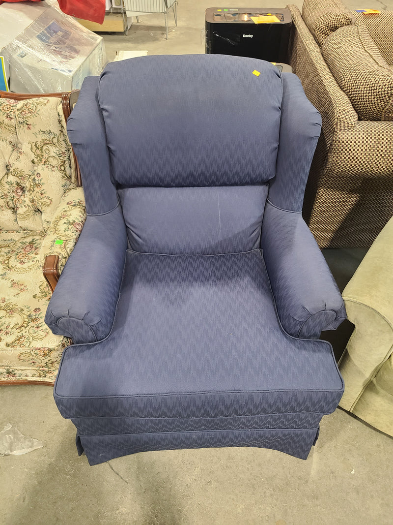 Blue Chevron Patterned Wingback Armchair
