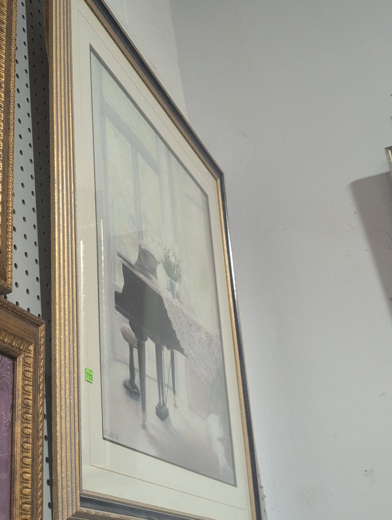 Piano at a Window with Fabric and Flowers Painting