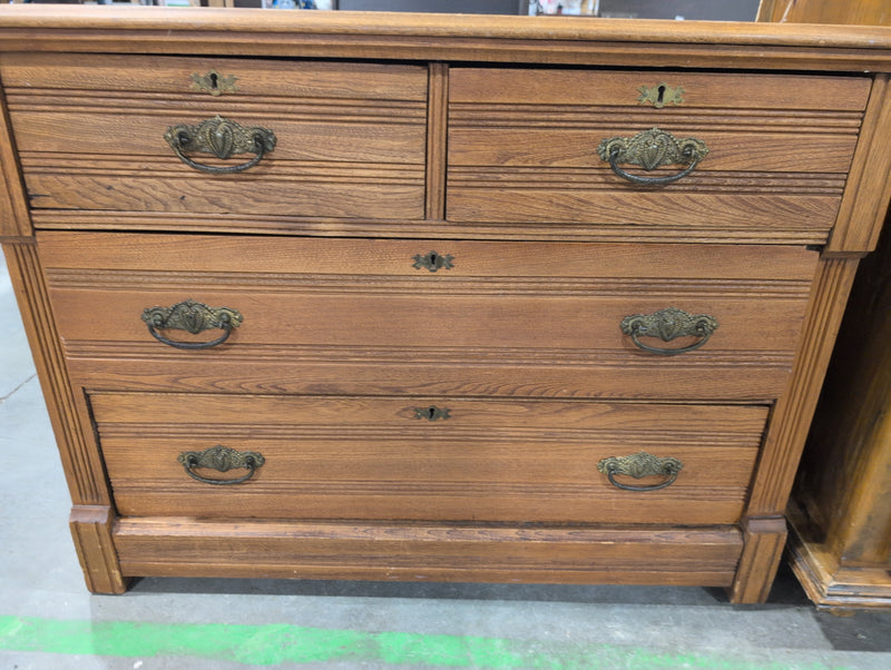 Brown Wooden Dresser with 4 Green Drawers