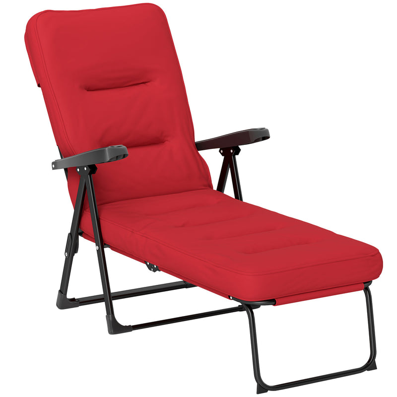 Outsunny Folding Reclining Lounge Chair with Cushion & Footrest in Red