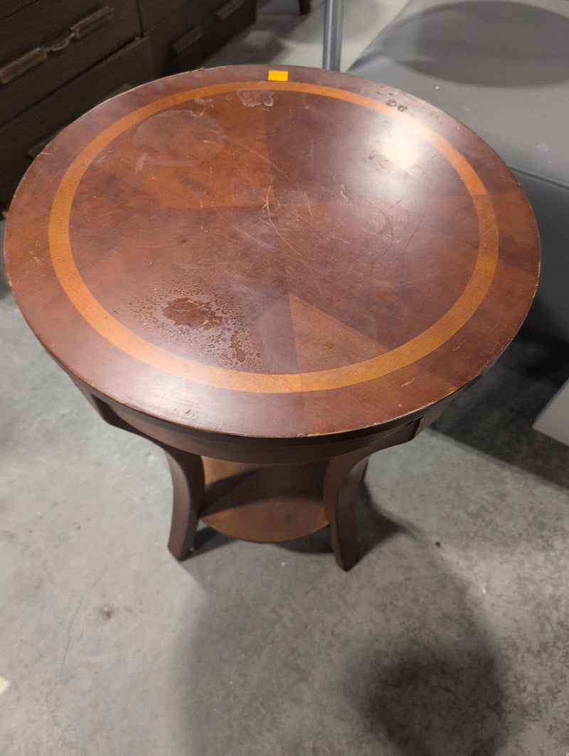 Small Round Reddish-Brown Side Table with Lower Shelf