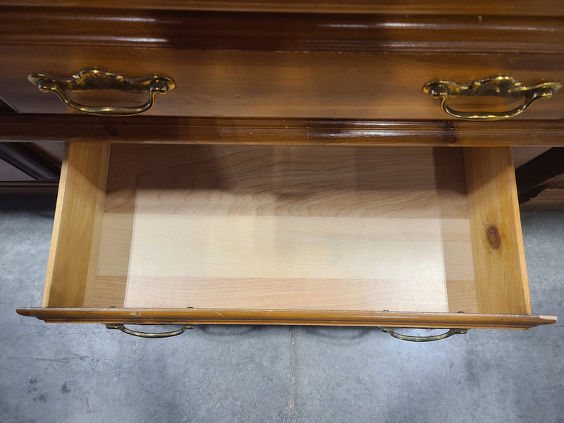 Vintage Floral-Inlaid Wood Credenza Dresser – Warm Honey Finish