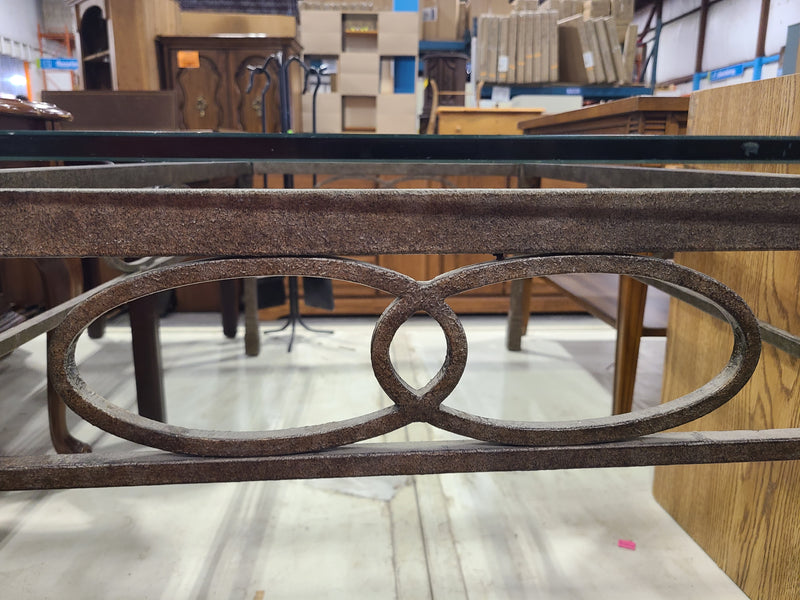 Metal Frame Coffee Table with Glass Top & Interlocking Ring Accent