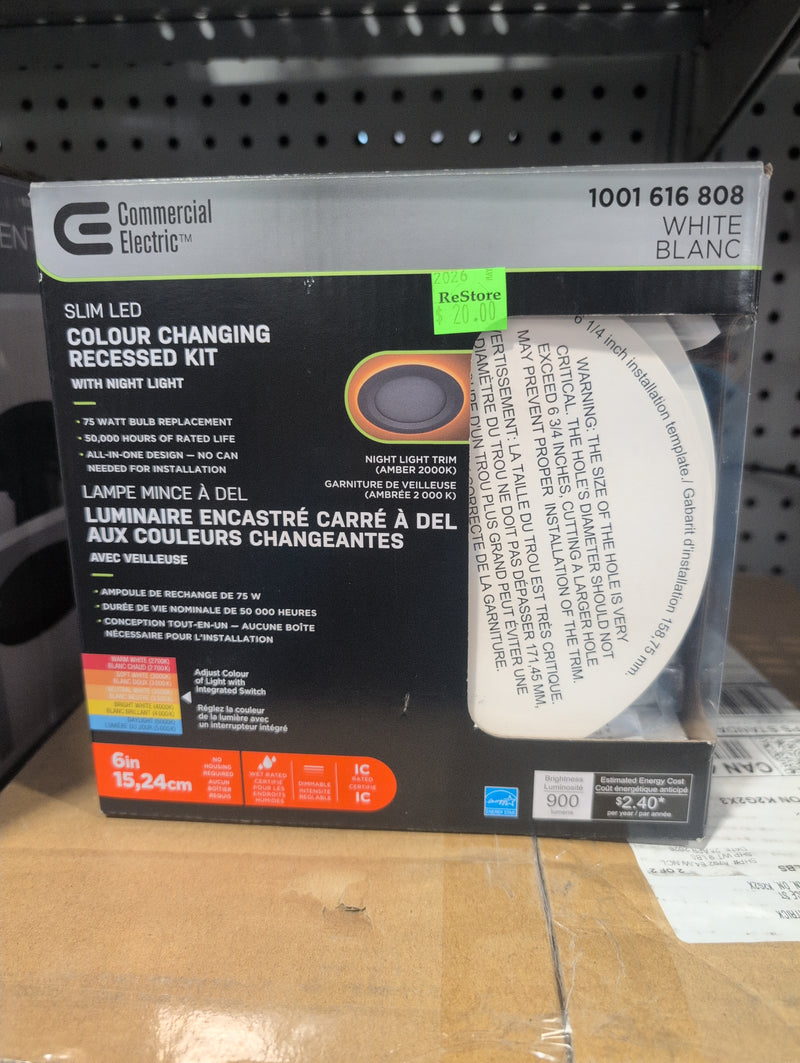 Commercial Electric Slim LED Colour Changing Recessed Lighting Kit with Night Light