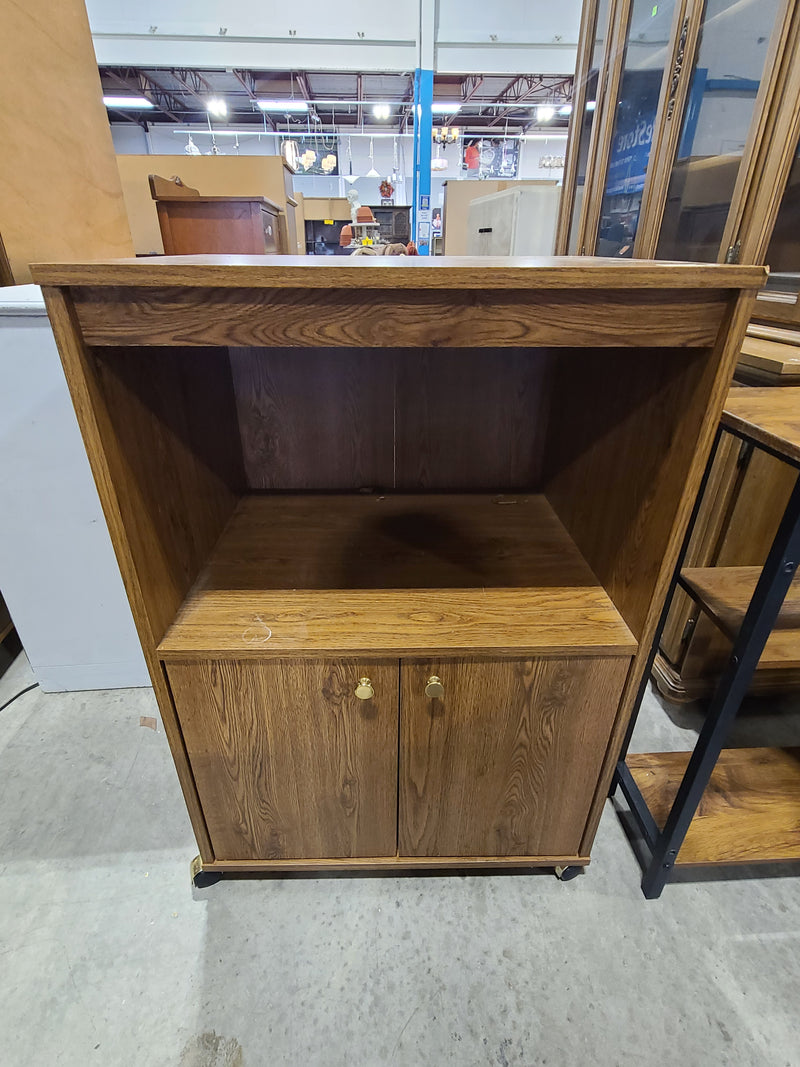 Vintage Wood Grain Rolling Media Stand & Storage Cabinet