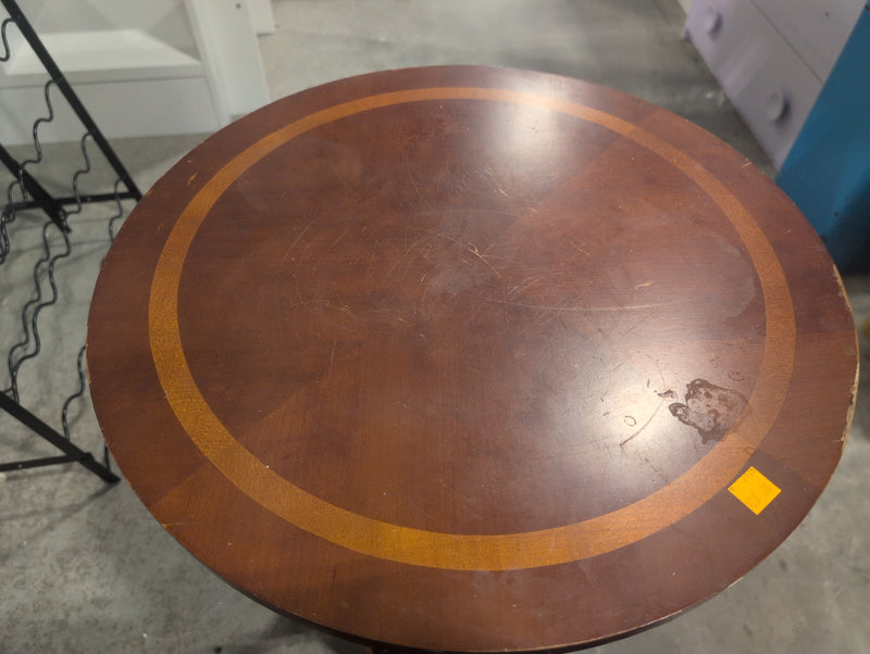 Small Round Reddish-Brown Side Table with Lower Shelf