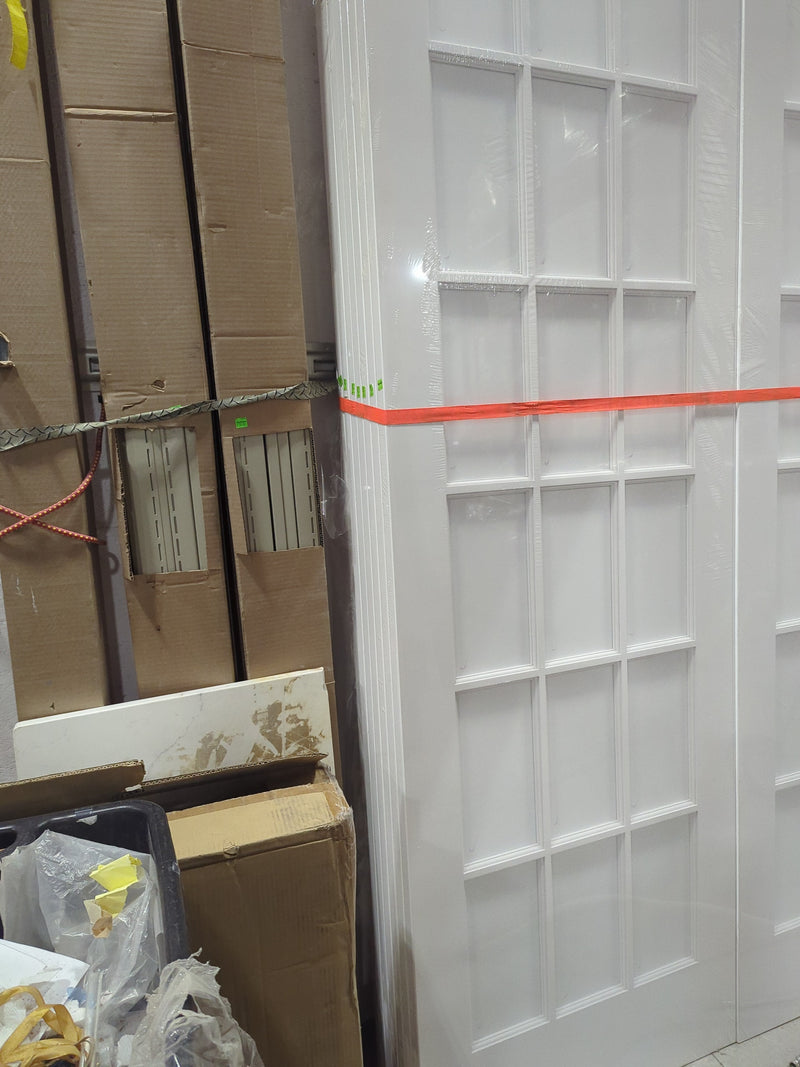 30 x 96 15-Lite Primed Solid Wood Clear Glass Interior French Door