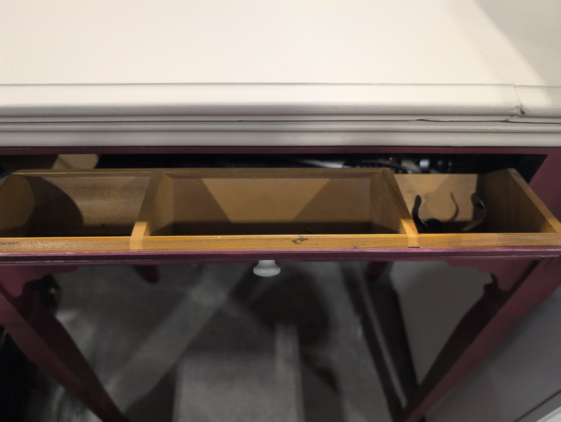Plum and Taupe Sewing Desk with Sewing Machine and Matching Stool