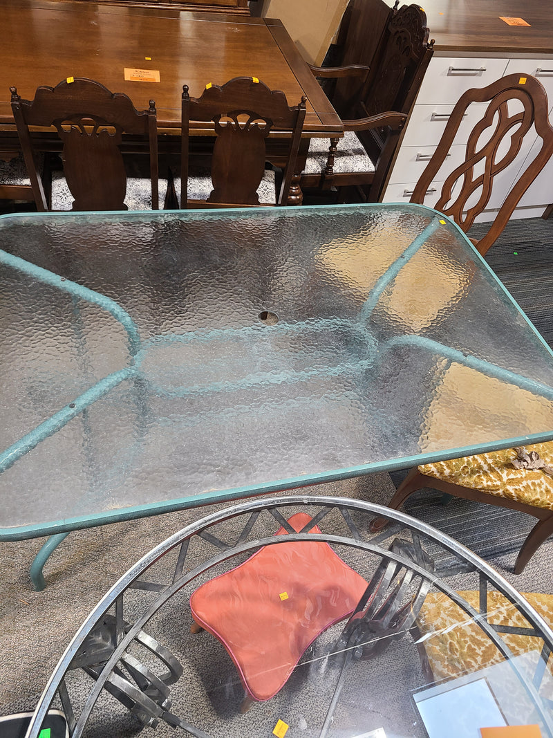 Metal Patio Table with Rippled Glass Top