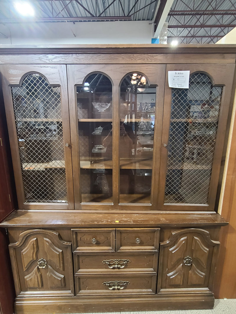 Vintage Two-Piece Wooden Hutch and Buffet Cabinet