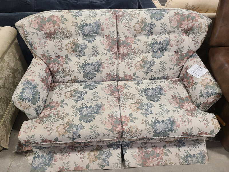 Vintage-Style Floral Fabric Loveseat