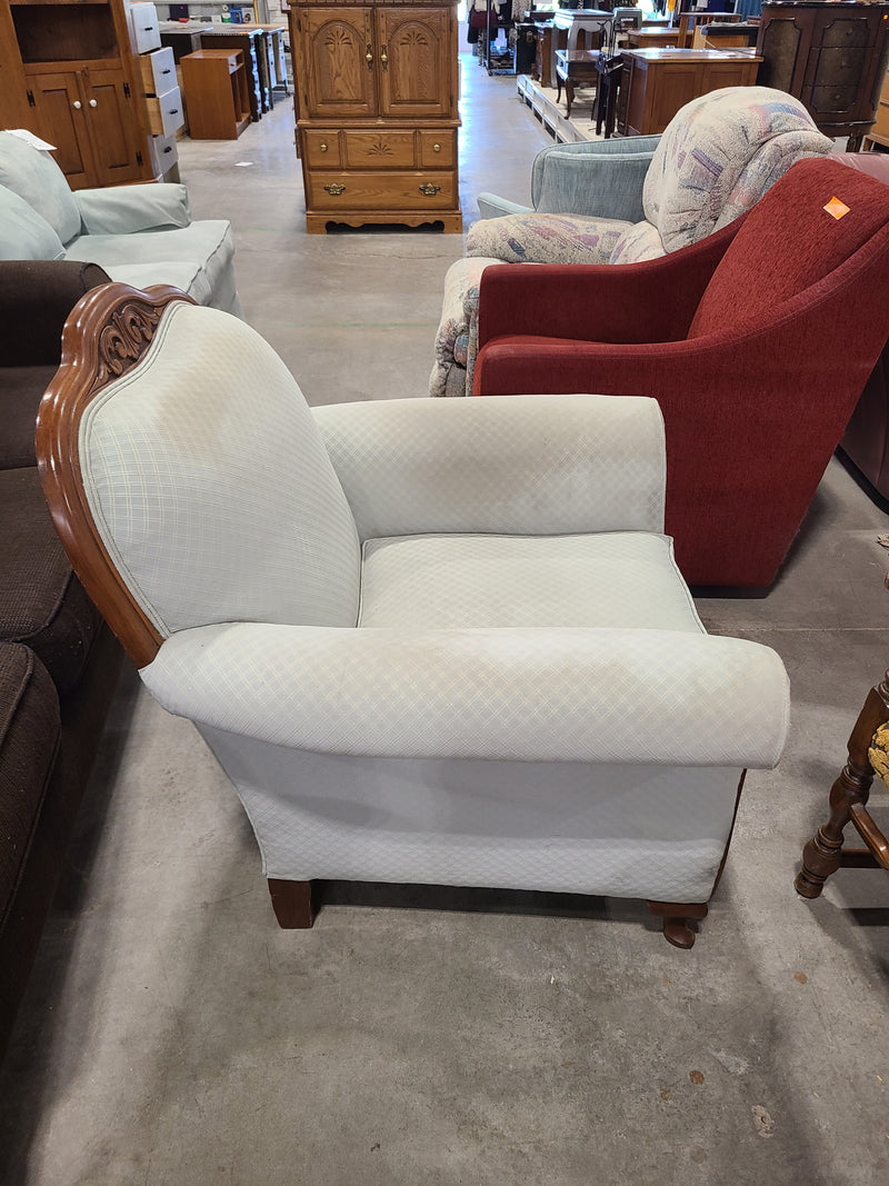 Vintage French Provincial Light Blue Diamond-Patterned Armchair